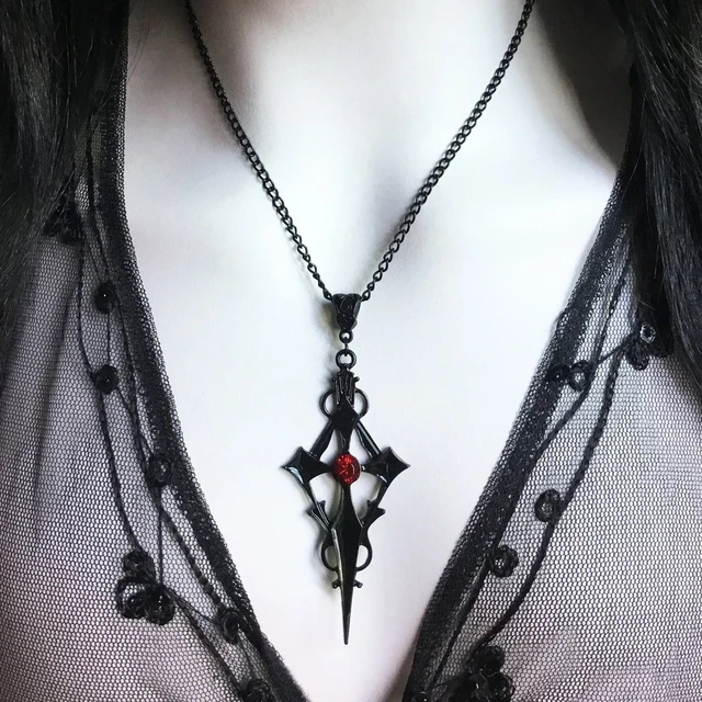 Black Pointed Cross Vampire Necklace, Gothic Jewelry, Statement Necklace,  Dagger Cross Pendant, Gothic Gift, Goth Necklace